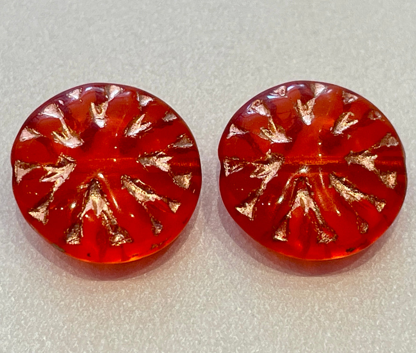 Red/Orange Czech Flower Pairs
