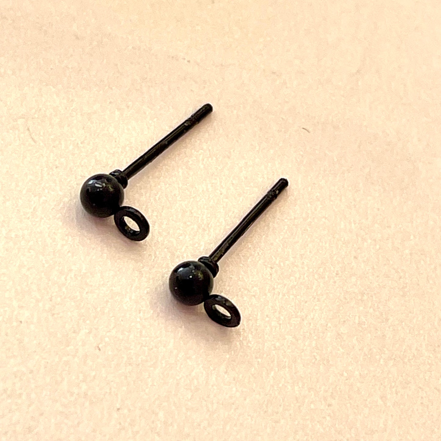 3mm Black Round Post Earrings with Loop