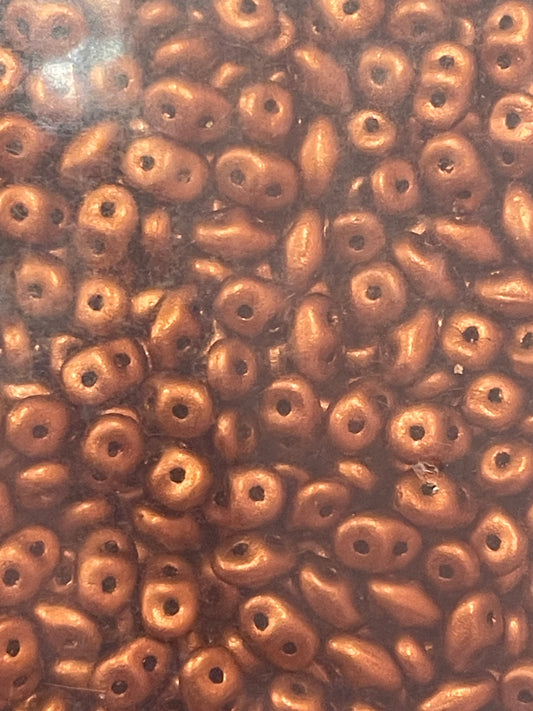 SuperDuo Bronze Fire Red Czech Shield