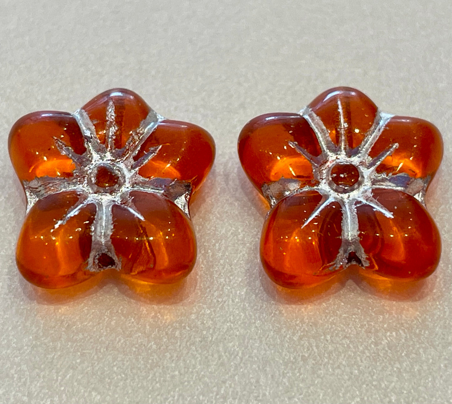 Red/Orange Czech Flower Pairs