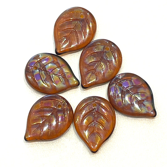 18X13mm Leaves Dark Amber Etched