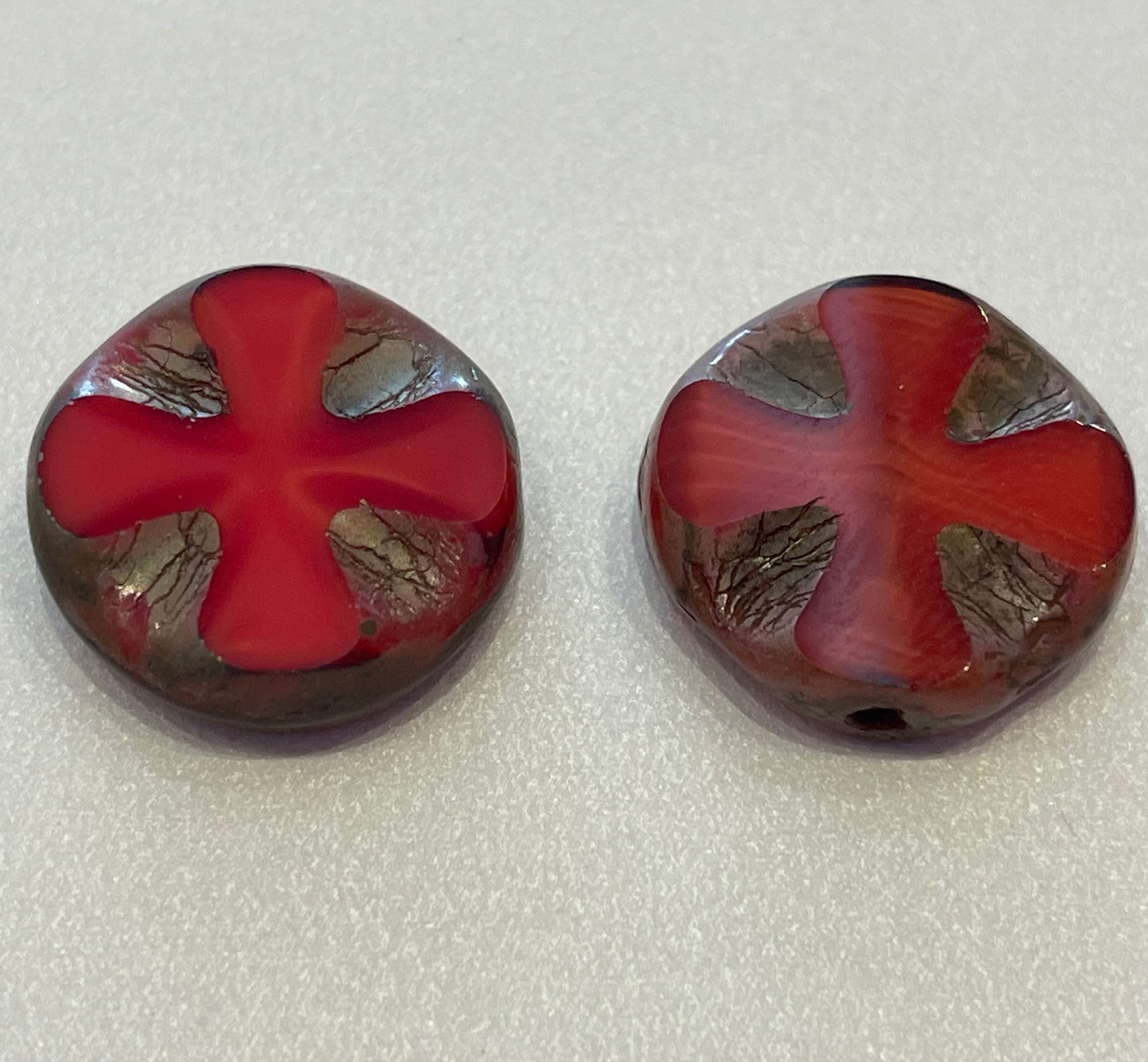 TC Red/Orange Czech Flower Pairs