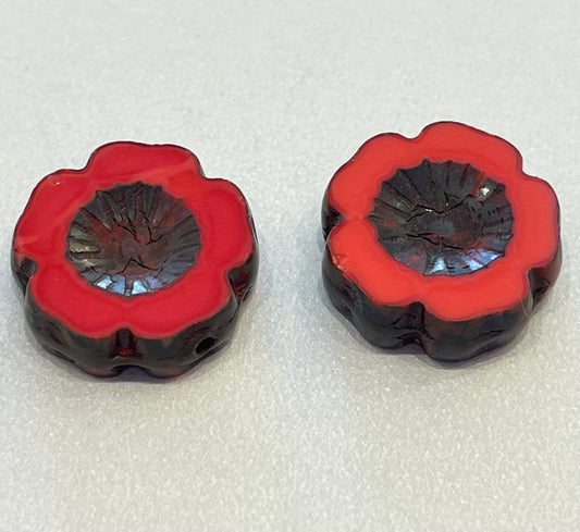 TC Red/Orange Czech Flower Pairs