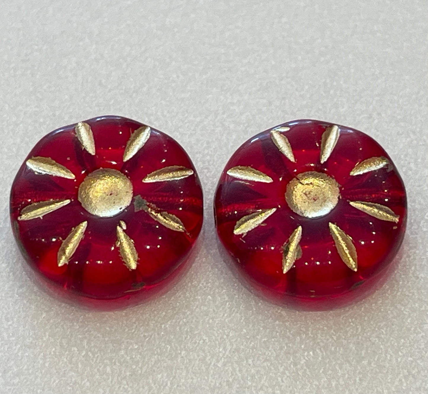 Red/Orange Czech Flower Pairs