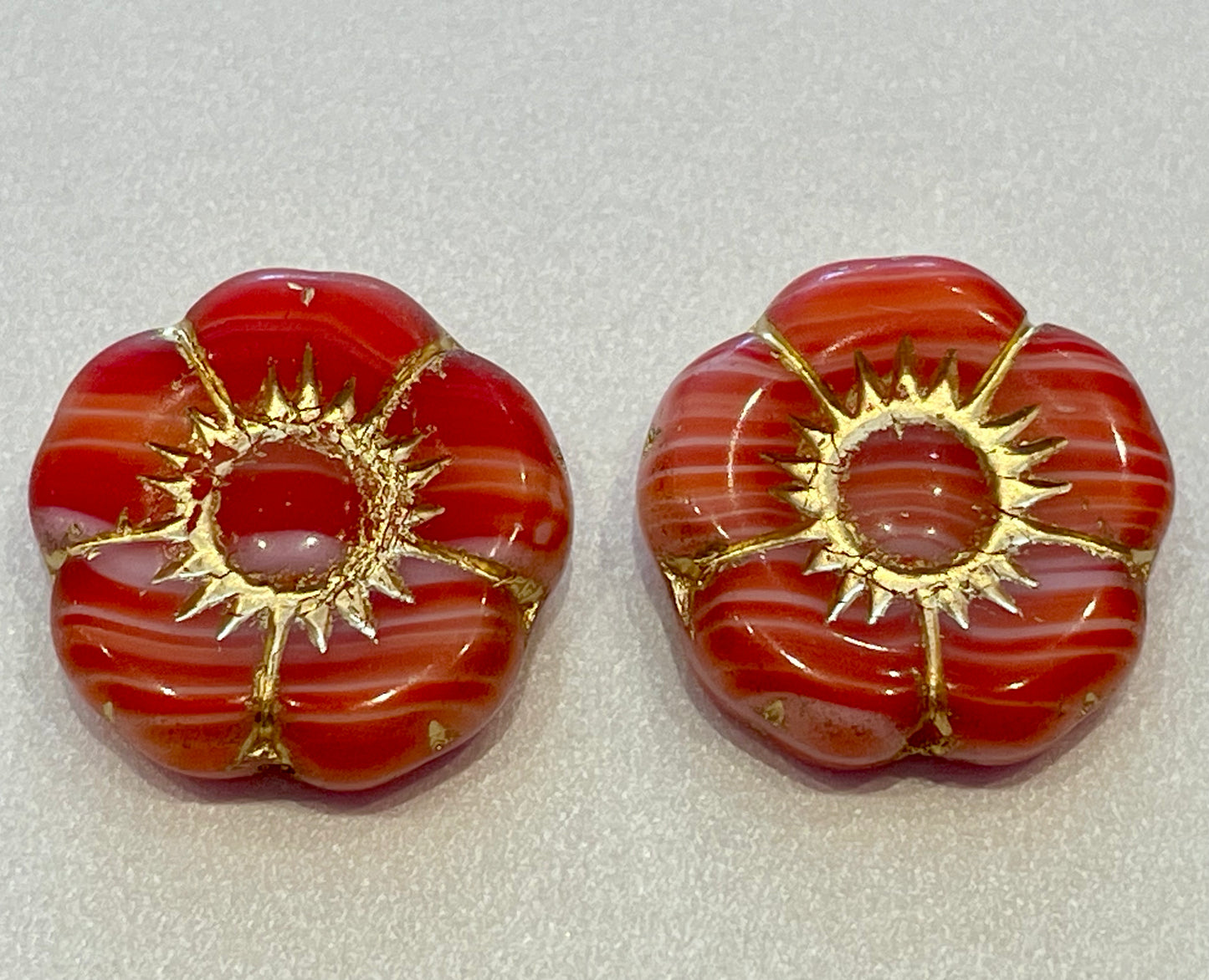 Red/Orange Czech Flower Pairs