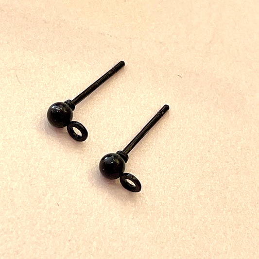 3mm Black Round Post Earrings with Loop