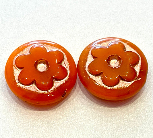 Red/Orange Czech Flower Pairs